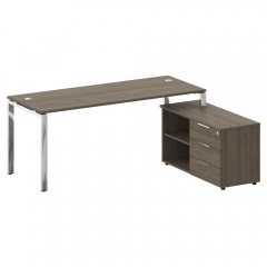 Стол рабочий руководителя с опорной тумбой левый Рива METAL SYSTEM DIRECT БГ.СРТ-5.7 Пр Вяз Благородный