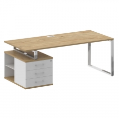 Стол руководителя с опорной тумбой , левый Рива SHIFT SK.SRT-200 L Тиквуд Светлый/Белый Бриллиант