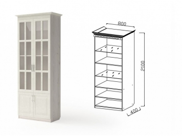 Шкаф 2-х дверный для посуды НГ-4 Гармония-6 МАГ-РИВЕР Дуб Эльза/Альберо Браш Грей/Стекло