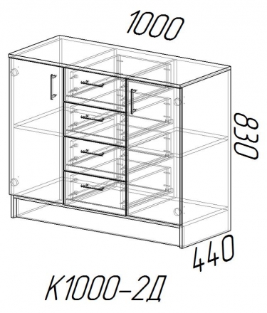 Комод к1000-2д МАГ-РИВЕР Дуб вотан/Белый