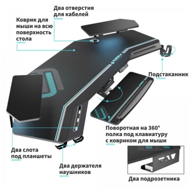 Стол для компьютера для геймеров с подставкой под клавиатуру и электрической регулировкой по высоте Eureka Eureka ERK-ES71-B-EU