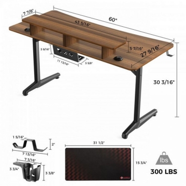 Стол для компьютера для геймеров EUREKA GIP 60, Walnut Eureka EUREKA GIP 60 Walnut