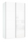 Шкаф-купе двухдверный Е1 Прайм 1400 ДСП/Белое стекло Белый снег