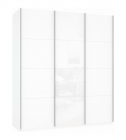 Шкаф-купе трехдверный Е1 Прайм 1800 ДСП/Белое стекло/ДСП Белый снег